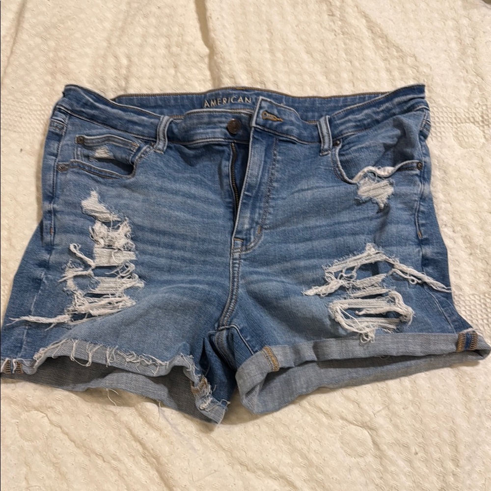 American Eagle Outfitters Women's Blue Distressed Denim Shorts